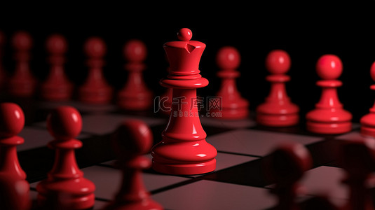 红色国际象棋背景图片_红色国际象棋棋子 3D 插图体现独特个性和杰出品质