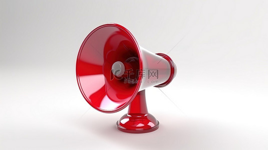 通话符号背景图片_白色单色背景上红色卡通玻璃中扩音器广告符号的 3D 插图，用于促销概念