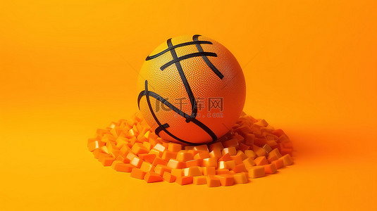 黄色学习背景图片_3D 渲染的学术帽引起了人们对充满活力的黄色背景与篮球的关注