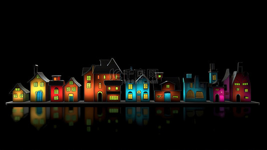 黑色背景上 3D 渲染的异想天开的房屋