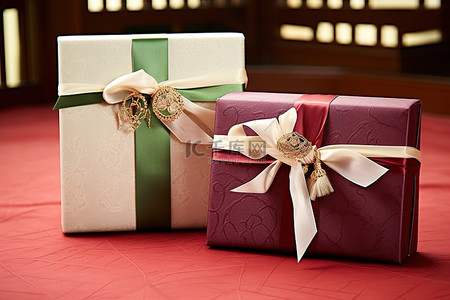 礼中秋背景图片_一对两个内衬包装纸的礼品盒