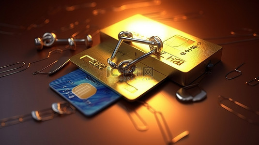 安全信用卡交易 3D 渲染锁保护货币兑换