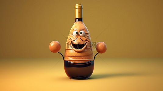 拿着酒瓶的有趣的高卢战士 3D 插图
