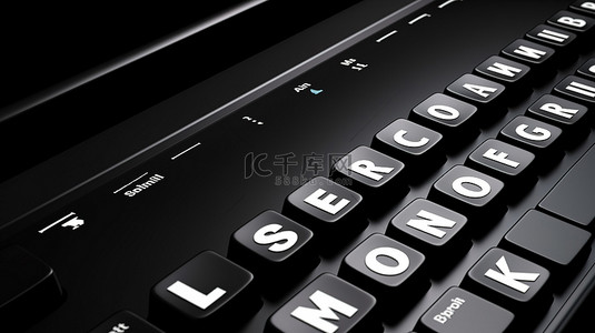 黑色键盘的现代技术 3d 渲染，在商业概念背景上具有突出的“立即预订”键