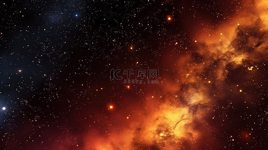 星空黑色背景背景图片_银河和宇宙 3D 插图令人惊叹的夜空和发光的黄色红色星系
