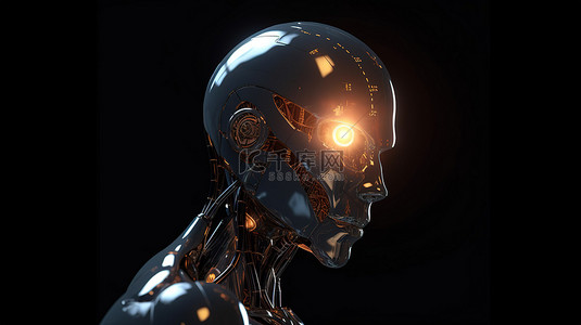 电脑安卓苹果背景图片_用人工智能在 3D 渲染中描绘的带有机器人或机器人的灯泡