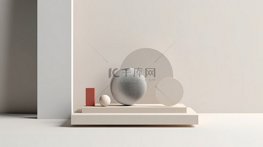 简约抽象几何白色背景图片_产品展示场景，奶油色背景 3D 渲染和插图上采用简约抽象几何设计