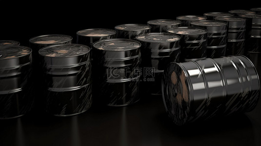 石油化工背景图片_装满美元的黑色油桶的 3d 渲染