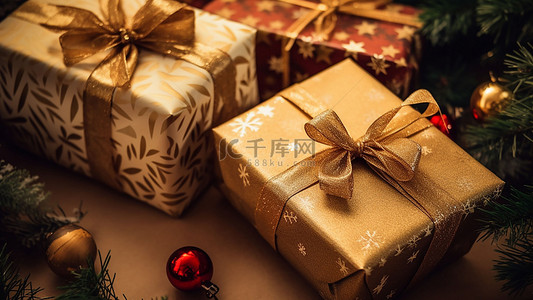 黄色礼物盒子背景图片_圣诞节礼品蝴蝶结
