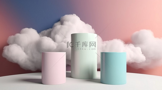 产品展示圆柱领奖台 3d 在迷人的抽象天空背景下渲染