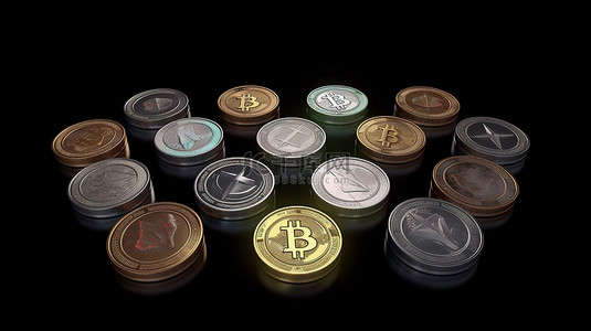 集中背景图片_3D 渲染加密货币集中数字货币资产的破折号硬币领导者