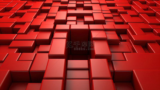 可视化红色积木的结构 3D 摘要在彩色方形面板中加冕