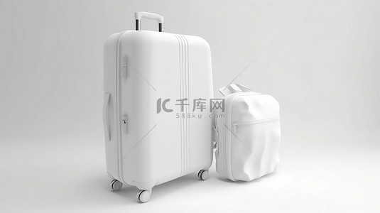 白色背景，带 3d 渲染的手提箱和背包，供游客使用