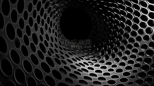 抽象黑色设计中穿孔圆的 3d 渲染