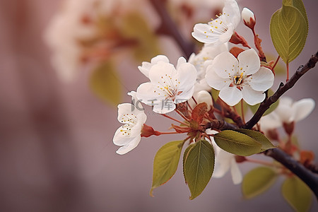 春天模糊背景背景图片_具有柔和模糊背景的白花图像