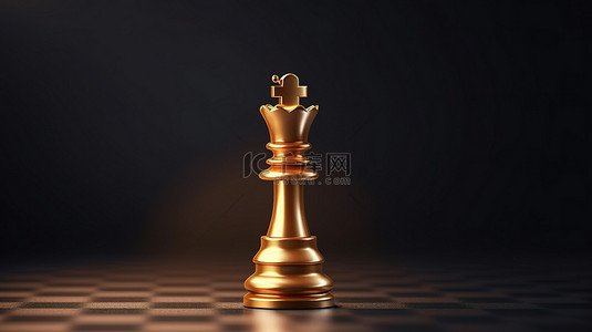 神秘墙上的冠军国王棋子，具有获胜和胜利概念，非常适合比赛和胜利 3D 渲染