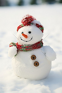 一个小雪人挂在雪地里