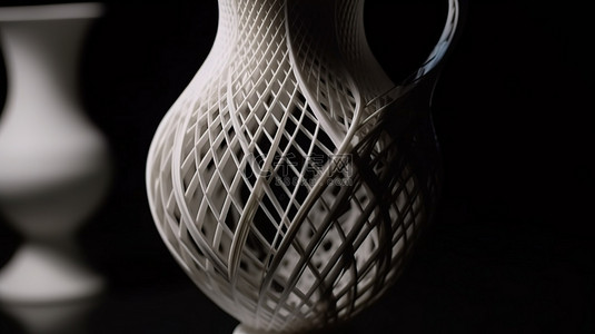 第四次工业革命中使用先进增材技术的 3D 打印机制作的白色花瓶特写
