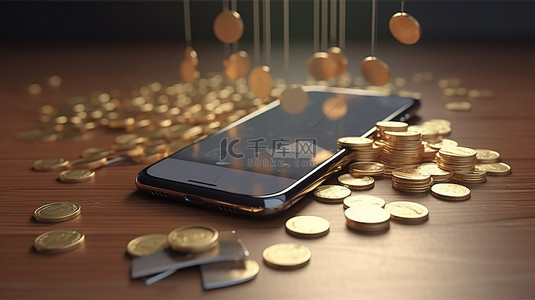 手机淘宝移动端背景图片_商店和手机银行转账的省钱可视化 3D 渲染