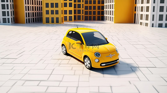 空白画布黄色城市汽车为您的创意设计 3D 渲染