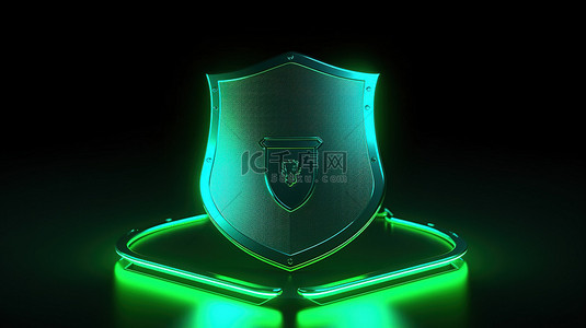 3d 渲染的绿色盾牌图标，带有代表网络安全和保护系统的正确符号