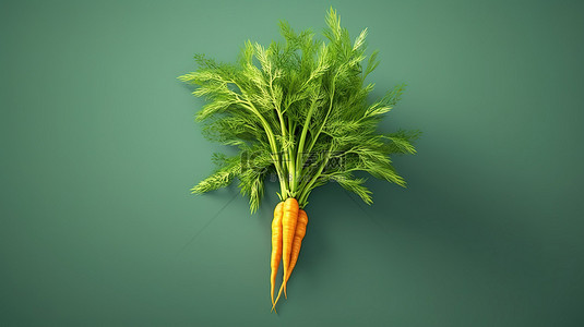 充满活力的 3D 模型插图渲染营养胡萝卜植物强调健康食品概念