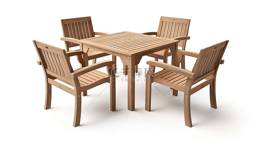 木桌花园家具隔离在白色背景上，带有剪切路径，包括 3D 渲染