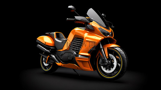 灰色城市背景下运动型两座橙色摩托车的 3D 插图
