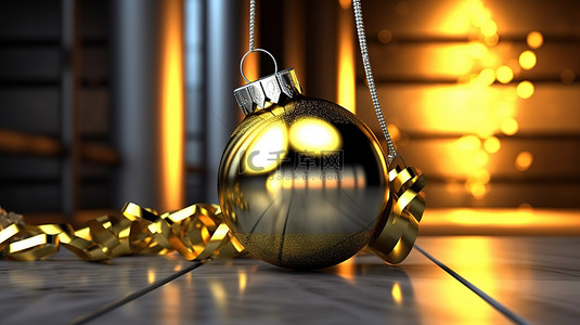 节日欢呼 3D 渲染节日圣诞球和金钟