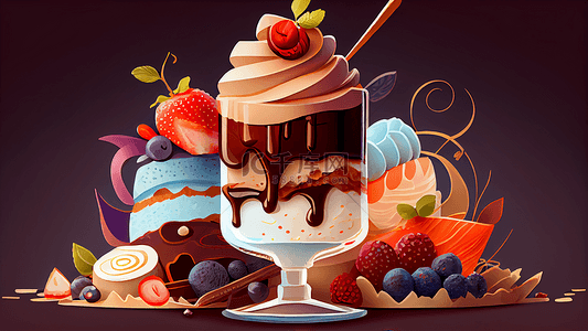 草莓雪糕背景图片_甜品冰淇淋插画背景