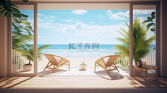 酒店海背景图片_海滩生活海滨住宅的 3D 渲染