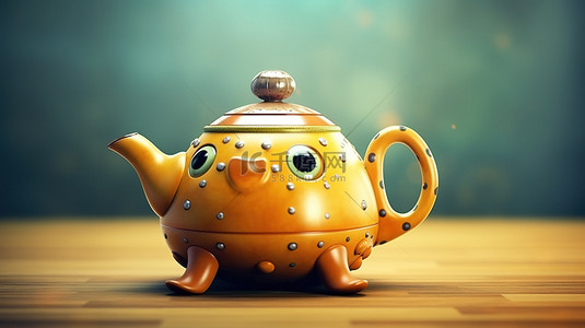 复古背景咖啡背景图片_迷人的 3D 复古茶壶插图，具有经典的触感