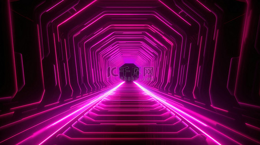 粉红色花瓣背景背景图片_具有发光霓虹灯隧道和粉红色花瓣的虚拟抽象背景无级门方形曲线光谱