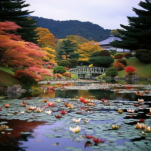 有有有背景图片_有睡莲的大池塘，秋季环境中鲜花盛开