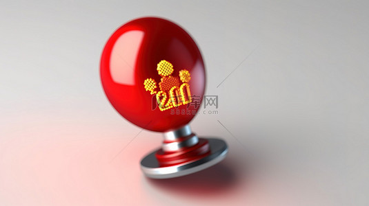 新年按钮背景图片_带鼠标手光标的红色新年按钮的 3D 插图