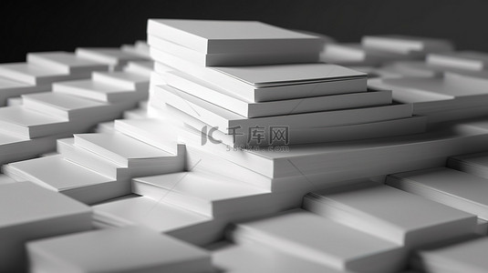 商务办公文具背景图片_灰色纸张背景，带有 3d 渲染的空白名片和白色名片堆栈