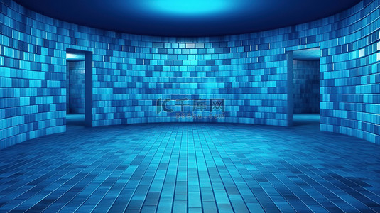 蓝色地板和墙壁背景的 3D 渲染