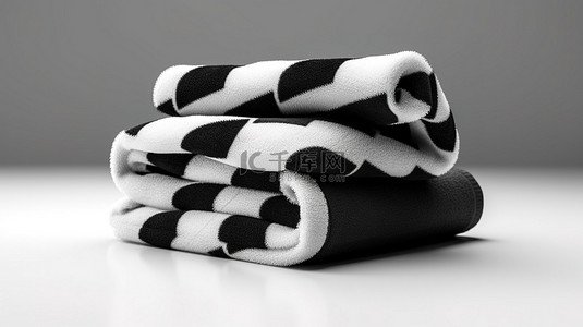 1 平放的黑白毛巾样机的 3D 插图