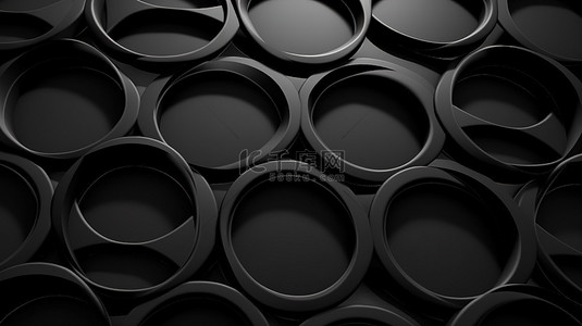优雅的几何壁纸与黑圈抽象设计豪华 3D 渲染