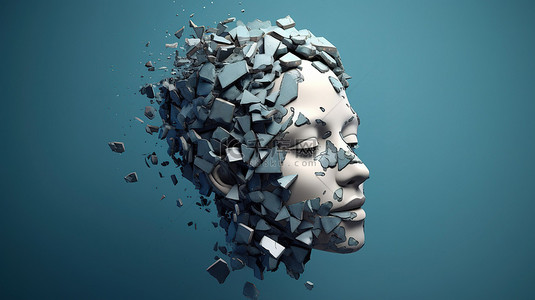 象征克服个人障碍的女性头部的 3D 插图