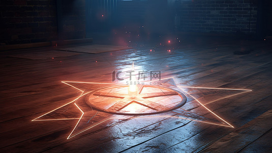 魔圈背景图片_迷人的 3d 魔法星圈，充满活力的闪电照亮了质朴的地板