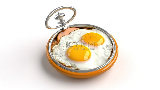 营养早餐背景图片_白色背景 3D 渲染上指向煎蛋的箭头