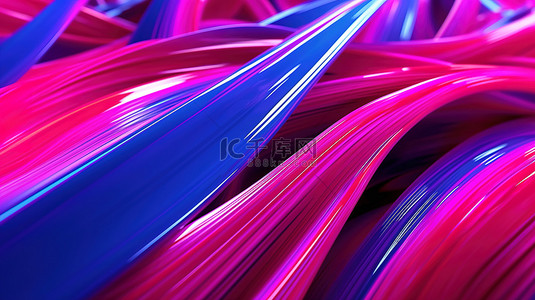 抽象 3D 渲染中的粉色和蓝色混沌霓虹灯线
