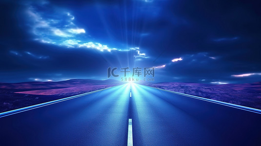 蓝色聚光灯点亮高速公路，生动地展示 3D 速度和能量