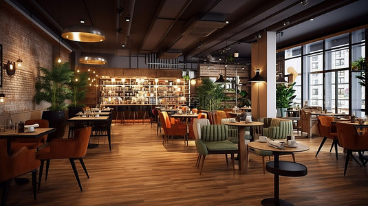 3d 渲染迷人的咖啡馆和咖啡厅休息室餐厅