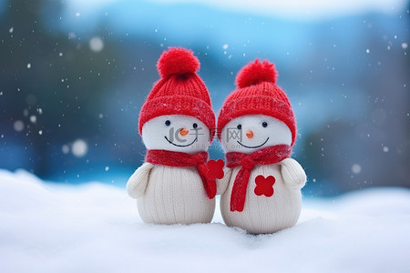小雪背景图片_两个小雪人坐在雪下