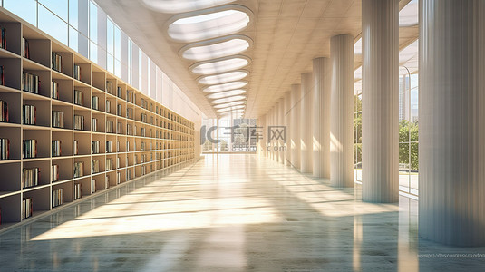 图书馆内部的 3D 渲染