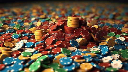 飞行中优质扑克筹码的丰富 3D 渲染