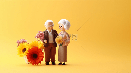 祖父母日人物鲜花暖色背景