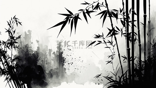 植物黑色背景图片_竹子竹叶水墨黑色背景